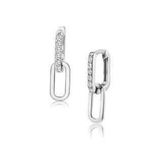 Sterling Silver 925 Rhodium Plated Rectangular CZ Dangling Earring